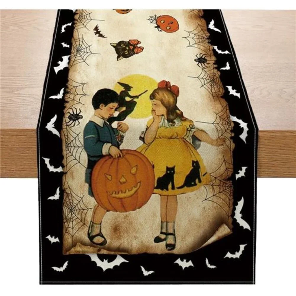 Vintage Halloween Table Runner Halloween Decorations, 13 x 72 Inch